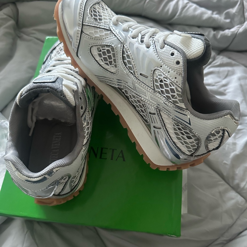 Bottega Veneta White and Gray Mesh Sneakers